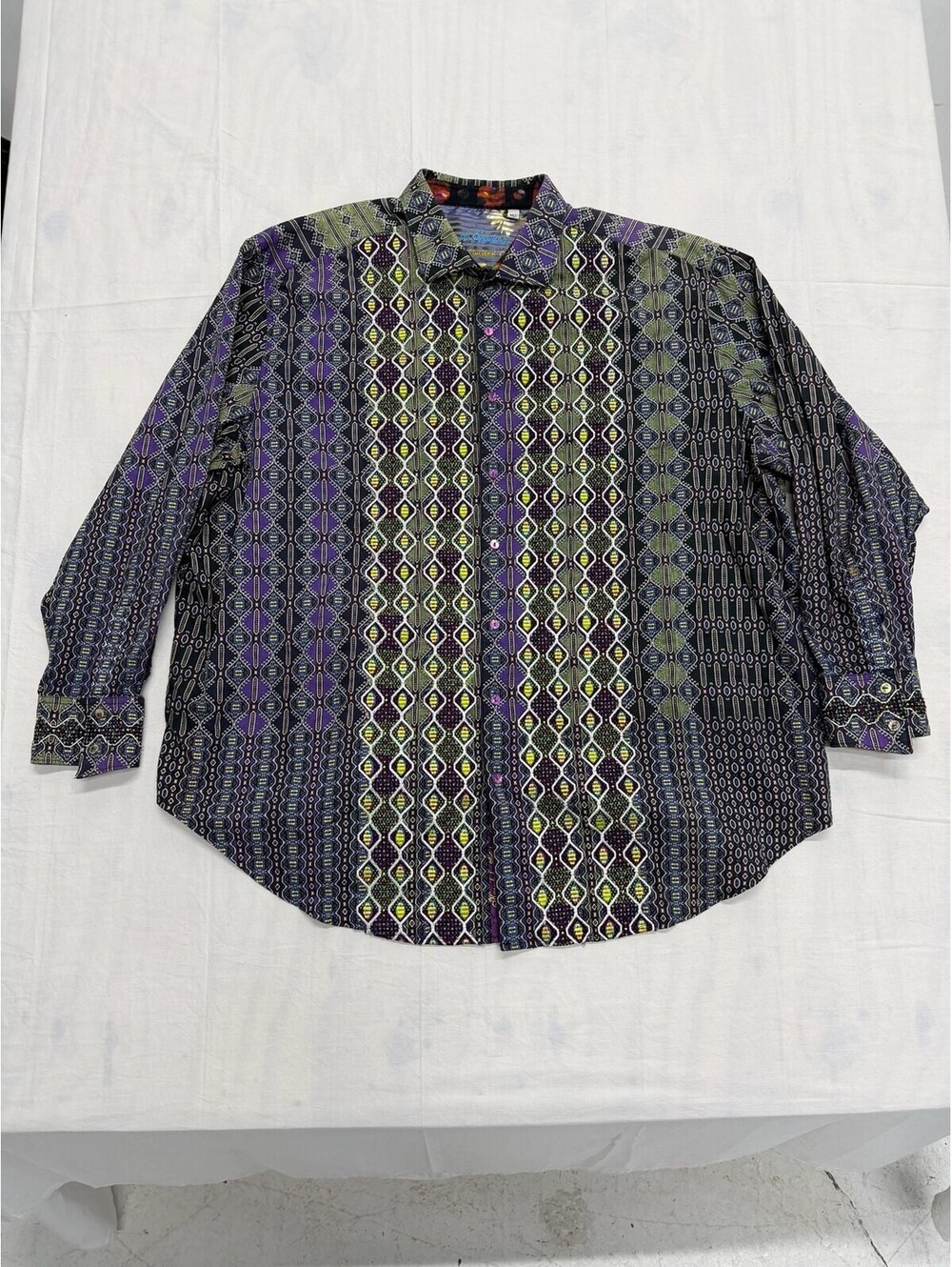 Robert Graham Limited Edition Geometric Embroidered Button Down Shirt 3XL